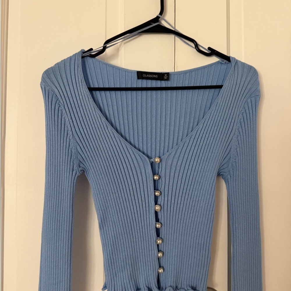Glassons Light Blue Ribbed Button-Up Top - Picture 2 of 3